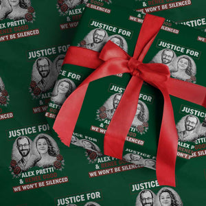 Justice for Alex Pretti and Renee Good Wrapping Paper Roll We Won’t Be Silenced Minnesota Resistance Protest TS02 Green Print Your Wear