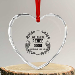 Justice for Renee Good Heart Crystal Glass Ornament Minneapolis January 8 2026 Tribute Memorial Wreath TS02 Transparent Glass 3'' Heart Print Your Wear
