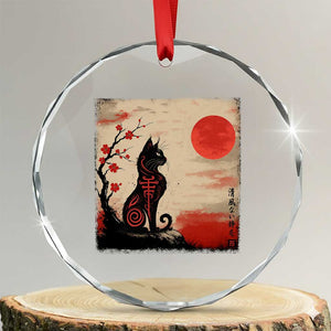 Kawaii Anime Cat Japanese Cherry Blossom Crystal Glass Ornament TS14 Transparent Glass 3'' Circle Print Your Wear