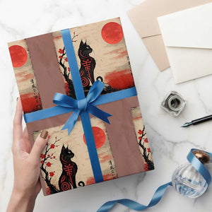 Kawaii Anime Cat Japanese Cherry Blossom Wrapping Paper Roll TS14 Mocha Print Your Wear