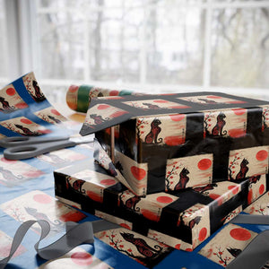 Kawaii Anime Cat Japanese Cherry Blossom Wrapping Paper Roll TS14 Black Print Your Wear