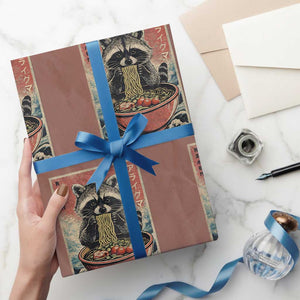 Kawaii Anime Raccoon Ramen Wrapping Paper Roll Funny Japanese Noodles Anime Lovers TS10 Mocha Print Your Wear