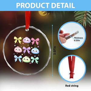 Kawaii Dumpling and Bows Aesthetic Graphic Crystal Glass Ornament Cute Pastel Bao Dim Sum Coquette Aesthetic