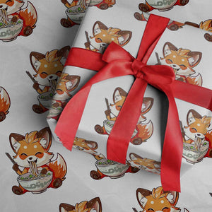 Kawaii Fox Ramen Japanese Wrapping Paper Roll Japanese Anime Otaku Manga Cute Graphic TS02 White Print Your Wear