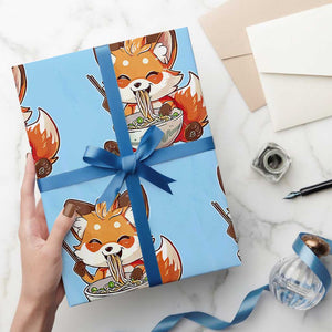 Kawaii Fox Ramen Japanese Wrapping Paper Roll Japanese Anime Otaku Manga Cute Graphic TS02 Light Blue Print Your Wear