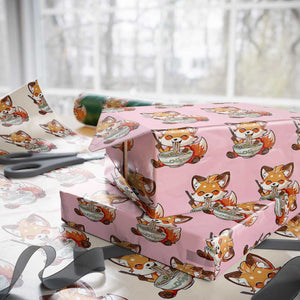 Kawaii Fox Ramen Japanese Wrapping Paper Roll Japanese Anime Otaku Manga Cute Graphic TS02 Light Pink Print Your Wear