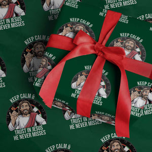 Keep Calm And Trust In Jesus Wrapping Paper Roll Christian Dartist Gift TS12 Green Print Your Wear