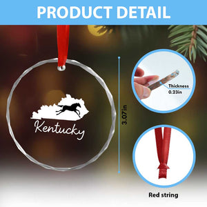 Kentucky State Map with Racing Horse Crystal Glass Ornament Bluegrass State Pride Equestrian TS02 Print Your Wear