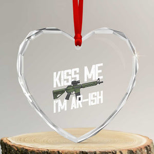 Kiss Me Im ARish Funny St Patricks Day Heart Crystal Glass Ornament Tactical Irish Humor for Gun Enthusiasts TS02 Transparent Glass 3'' Heart Print Your Wear