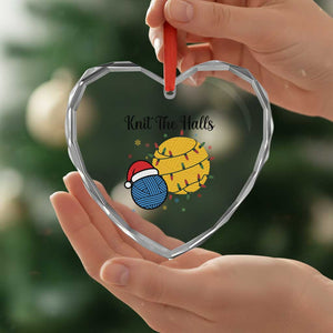 Knit The Halls Heart Crystal Glass Ornament Funny Knitters Christmas Gift TS12 Print Your Wear