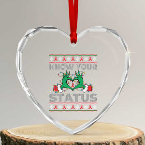 Know Your Status HIV Awareness Gift Heart Crystal Glass Ornament Ugly Sweater Green Hand Red Ribbon TS12 Transparent Glass 3'' Heart Print Your Wear