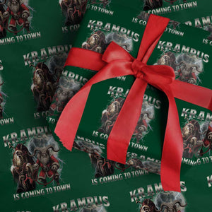 Krampus Is Coming To Town Wrapping Paper Roll Vintage Gothic Dark Xmas Gift Horror Holiday TS10 Green Print Your Wear