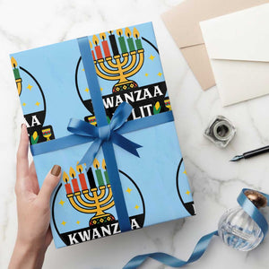 Kwanzaa Is Lit Wrapping Paper Roll Funny African American Holiday Gift TS12 Light Blue Print Your Wear