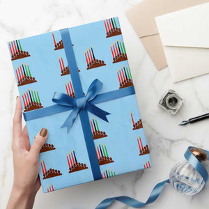 Kwanzaa Kinara Seven Candles African American Holiday Wrapping Paper Roll TS11 Light Blue Print Your Wear