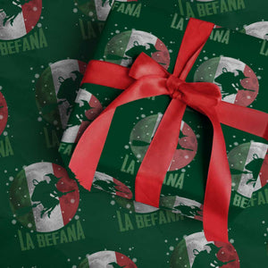 La Befana Italian Christmas Wrapping Paper Roll Xmas Witch Folklore Italy Holiday TS11 Green Print Your Wear