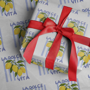 La Dolce Vita Lemon Italian Summer Wrapping Paper Roll Blue Striped TS11 White Print Your Wear
