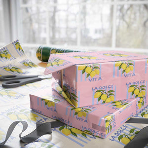 La Dolce Vita Lemon Italian Summer Wrapping Paper Roll Blue Striped TS11 Light Pink Print Your Wear