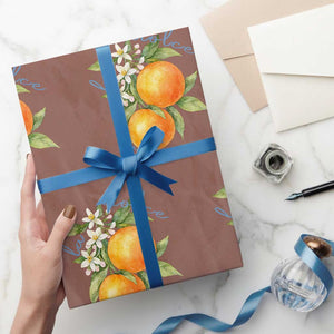 La Dolce Vita Oranges Wrapping Paper Roll Romantic Italian Citrus Blossom Mediterranean Charm TS02 Mocha Print Your Wear