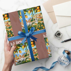 La Dolce Vita Taste Like Lemons Wrapping Paper Roll Retro Italian Village Citrus Summer Wanderlusters TS02 Mocha Print Your Wear