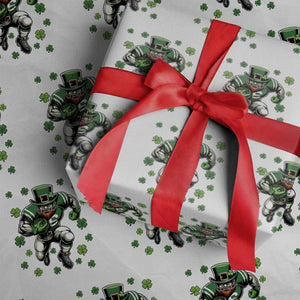 Leprechaun Football Dabbing Pose Wrapping Paper Roll Lucky Irish Gift TS12 White Print Your Wear