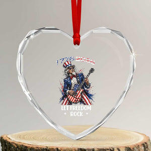 Let Freedom Rock Uncle Sam Rock Star Heart Crystal Glass Ornament Funny Electric Guitar Player American Flag Suit 1776 to 2026 Semiquincentennial