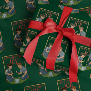 Let’s Destroy ICE Wrapping Paper Roll Retro Parody Protest with Satirical Childhood Graphic TS02 Green Print Your Wear