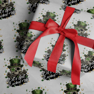 Lets Get Lucked Up Wrapping Paper Roll Lucky Skeleton St Patricks Day TS12 White Print Your Wear