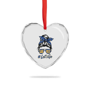Lets Go Hockey Mom Heart Crystal Glass Ornament Buffalo Messy Bun Sunglasses Sports Fan