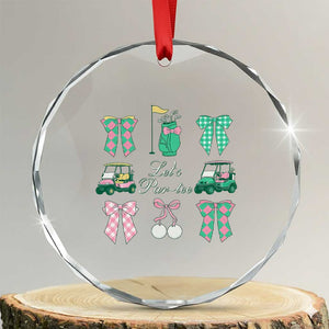Lets Par-tee Coquette Golf Bows Crystal Glass Ornament Preppy Pink and Green Golf Cart n Bag Golfing Lover Club TS02 Transparent Glass 3'' Circle Print Your Wear