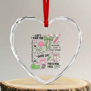 Lets Par-tee Coquette Golf Bows Heart Crystal Glass Ornament Pink and Green Gear Girls Game Day Golfing Tradition TS02 Transparent Glass 3'' Heart Print Your Wear