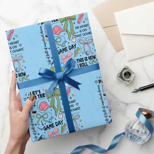 Lets Par-tee Coquette Golf Bows Wrapping Paper Roll Pink and Green Gear Girls Game Day Golfing Tradition TS02 Light Blue Print Your Wear