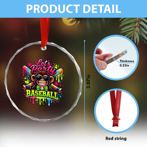 Lets Party Baseball Monkey Neon Dripping Graphic Crystal Glass Ornament Funny Ball Party Game Day Fans TS02 Print Your Wear