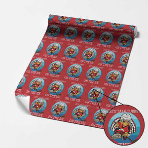 Lets Talk Turkey On The Ice Wrapping Paper Roll Retro Ocean Blue Ice Hockey Gift TS12 Red Print Your Wear