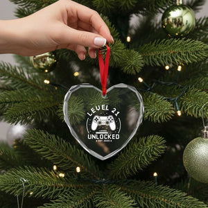 Level 21 Unlocked Video Gamer 21st Birthday Gift Heart Crystal Glass Ornament Vintage 2005 21 Year Old Gift