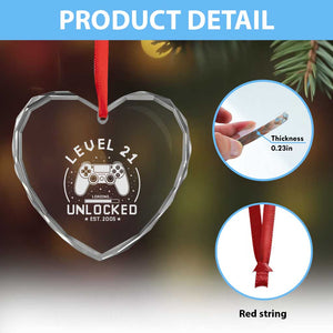 Level 21 Unlocked Video Gamer 21st Birthday Gift Heart Crystal Glass Ornament Vintage 2005 21 Year Old Gift