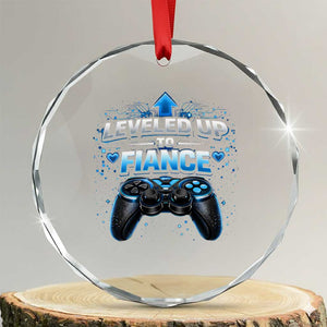 Leveled Up To Fiance Crystal Glass Ornament Newly Engaged Gifts For Him Gamer TS10 Transparent Glass 3'' Circle Print Your Wear