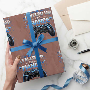 Leveled Up To Fiance Wrapping Paper Roll Newly Engaged Gifts For Him Gamer TS10 Mocha Print Your Wear