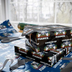 Leveled Up To Fiance Wrapping Paper Roll Retro Newly Engaged Gifts For Him TS10 Black Print Your Wear