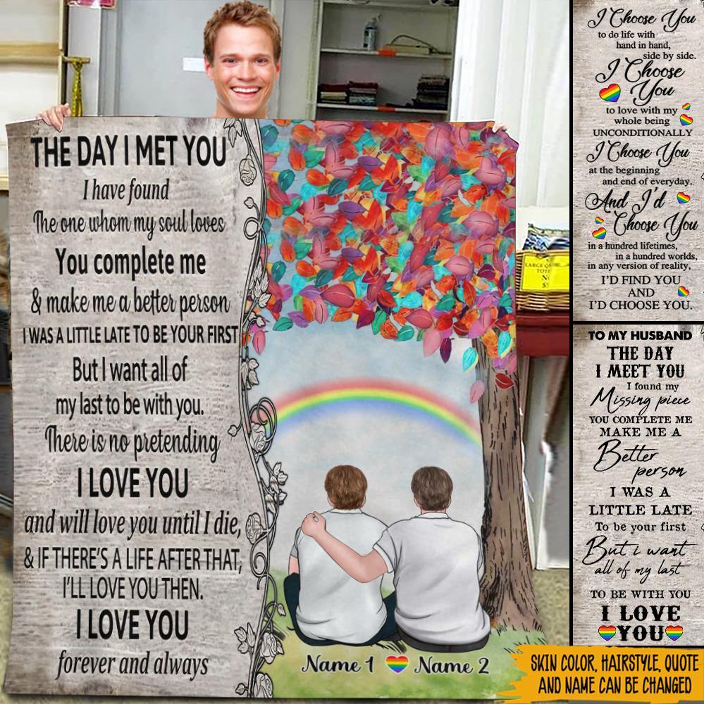 Personalized Family Gift LGBT Blanket The Day I Met You Gay Couple CTM Printyourwear