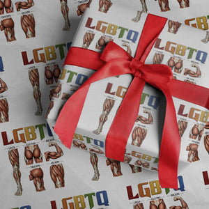 LGBTQ Acronym Funny Fitness Gym Rainbow Muscle Graphic Wrapping Paper Roll Legs Glutes Biceps Triceps Quads TS02 White Print Your Wear