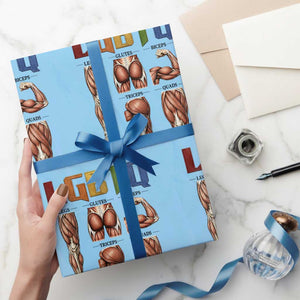 LGBTQ Acronym Funny Fitness Gym Rainbow Muscle Graphic Wrapping Paper Roll Legs Glutes Biceps Triceps Quads TS02 Light Blue Print Your Wear