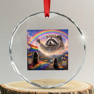 LGBTQ Pride Raccoon Rainbow Flag Crystal Glass Ornament Two Raccoons Howling to The Rainbow TS14 Transparent Glass 3'' Circle Print Your Wear