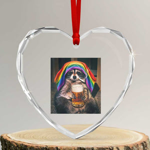LGBTQ Pride Raccoon Rainbow Flag Heart Crystal Glass Ornament Funny Drinking Beer