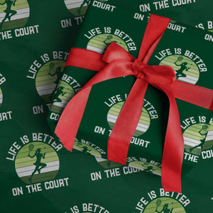 Life Is Better On The Court Wrapping Paper Roll Vintage Retro Tennis Girl Gift TS12 Green Print Your Wear