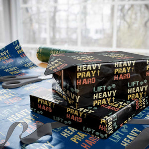 Lift Heavy Pray Hard Wrapping Paper Roll Christian Workout Jesus Gym Lifting Retro Cross TS11 Black Print Your Wear