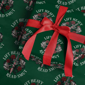 Lift Heavy Read Smut Funny Bookish Fitness Wrapping Paper Roll Vintage Gothic Dagger Roses Weightlifting Spicy Romance Book Lover