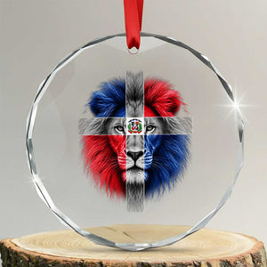 Lion of Judah Cross Dominican Republic Flag Crystal Glass Ornament Christian Faith Dominican Pride