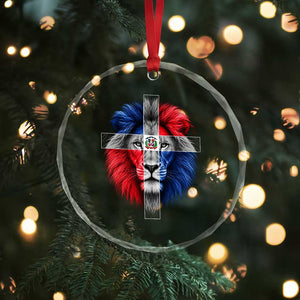 Lion of Judah Cross Dominican Republic Flag Crystal Glass Ornament Christian Faith Dominican Pride