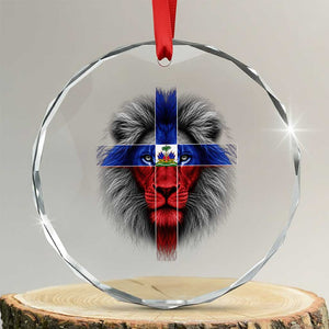 Lion of Judah Cross Haiti Flag Crystal Glass Ornament Christian Faith Haitian Pride