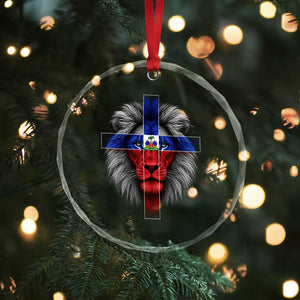 Lion of Judah Cross Haiti Flag Crystal Glass Ornament Christian Faith Haitian Pride